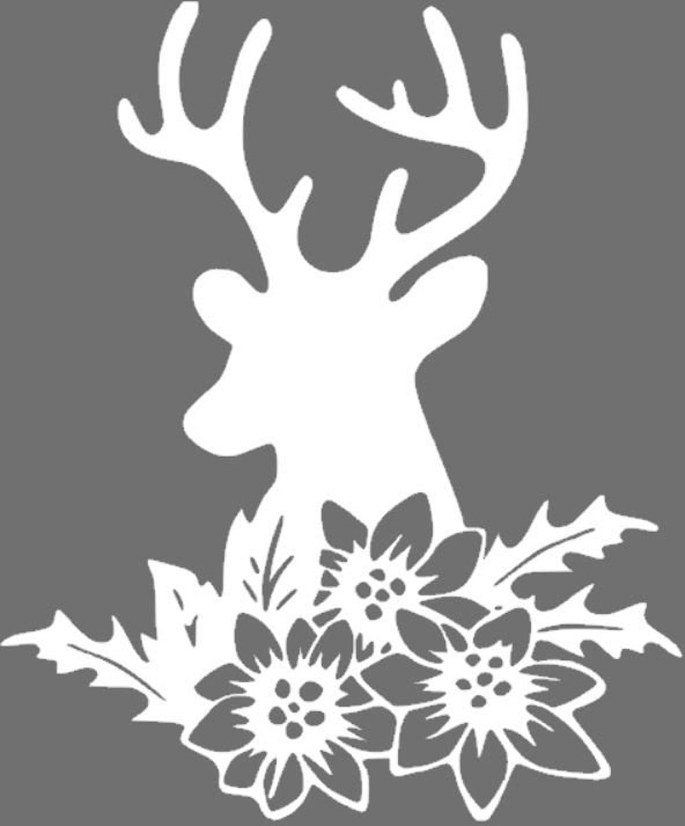 Raamsticker herbruikbaar statisch folie Rendier met bloemen wit 30 x 40cm |  